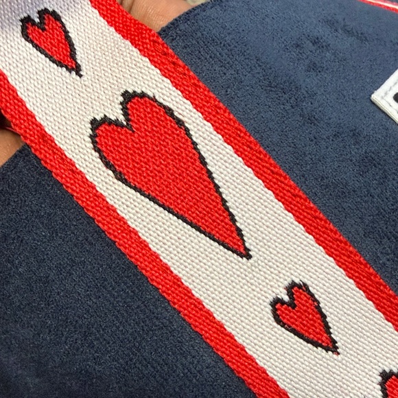 Brighton velveteen Navy Tote with Red Heart Straps - Picture 3 of 7